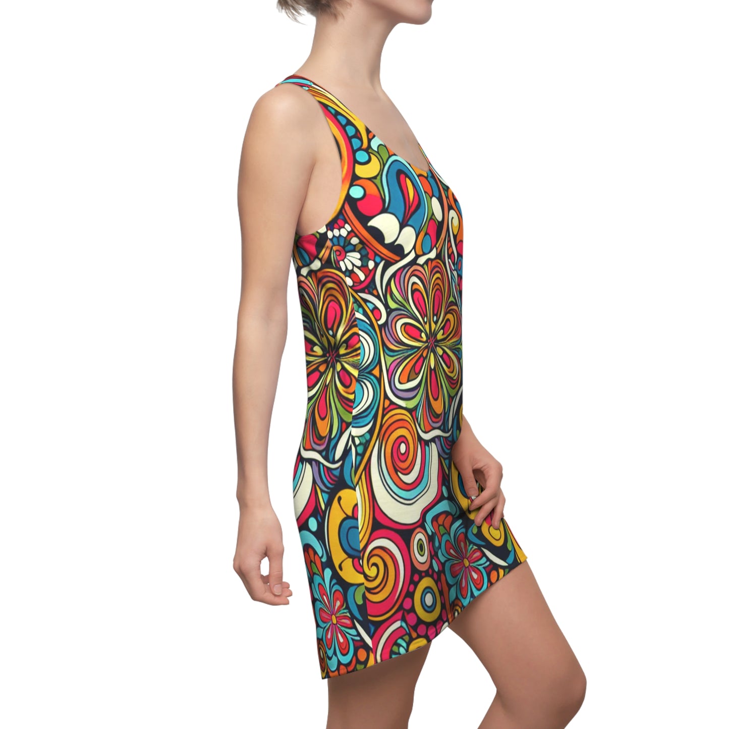 Retro-Psychedelic Women's Cut & Sew Racerback Dress