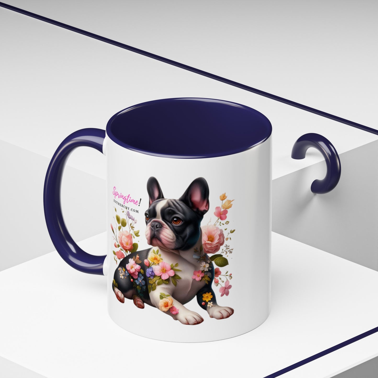 Springtime black & white French Bulldog Accent Coffee Mug, 11oz