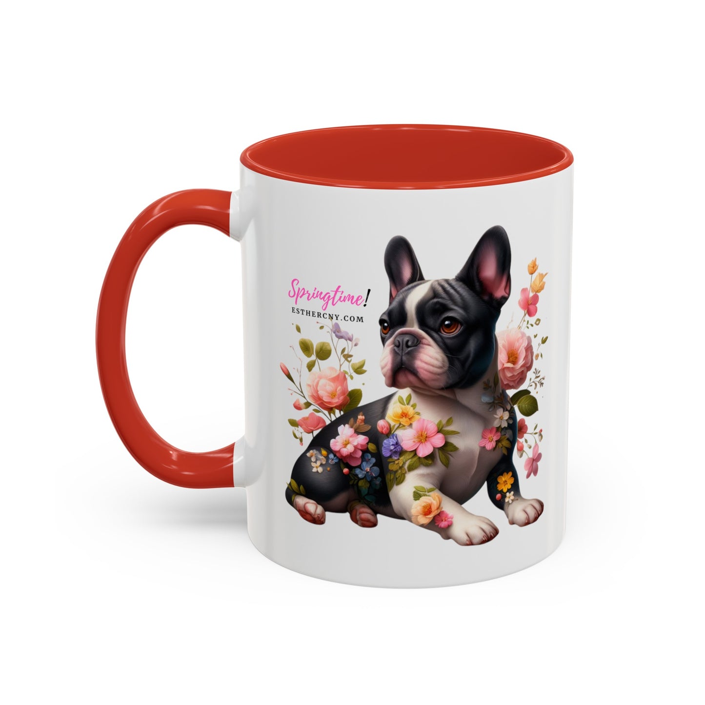 Springtime black & white French Bulldog Accent Coffee Mug, 11oz