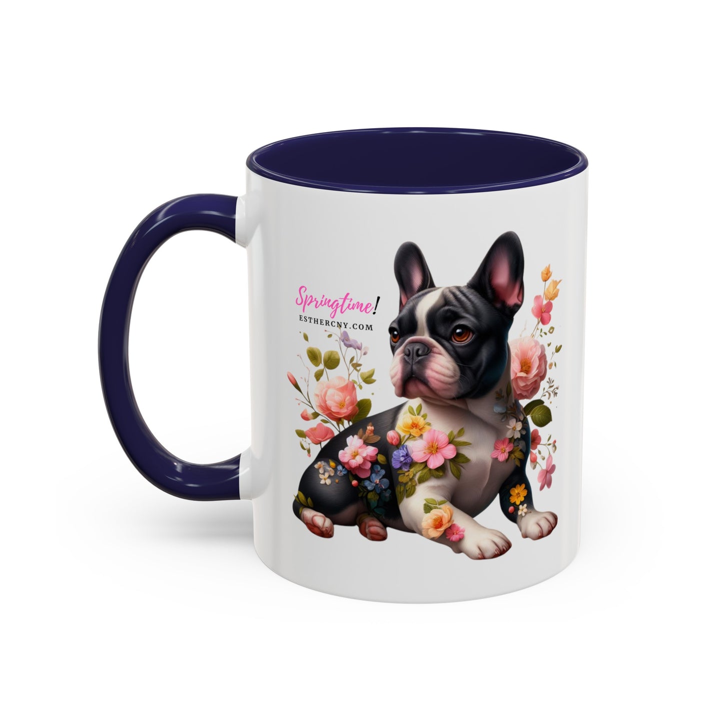 Springtime black & white French Bulldog Accent Coffee Mug, 11oz