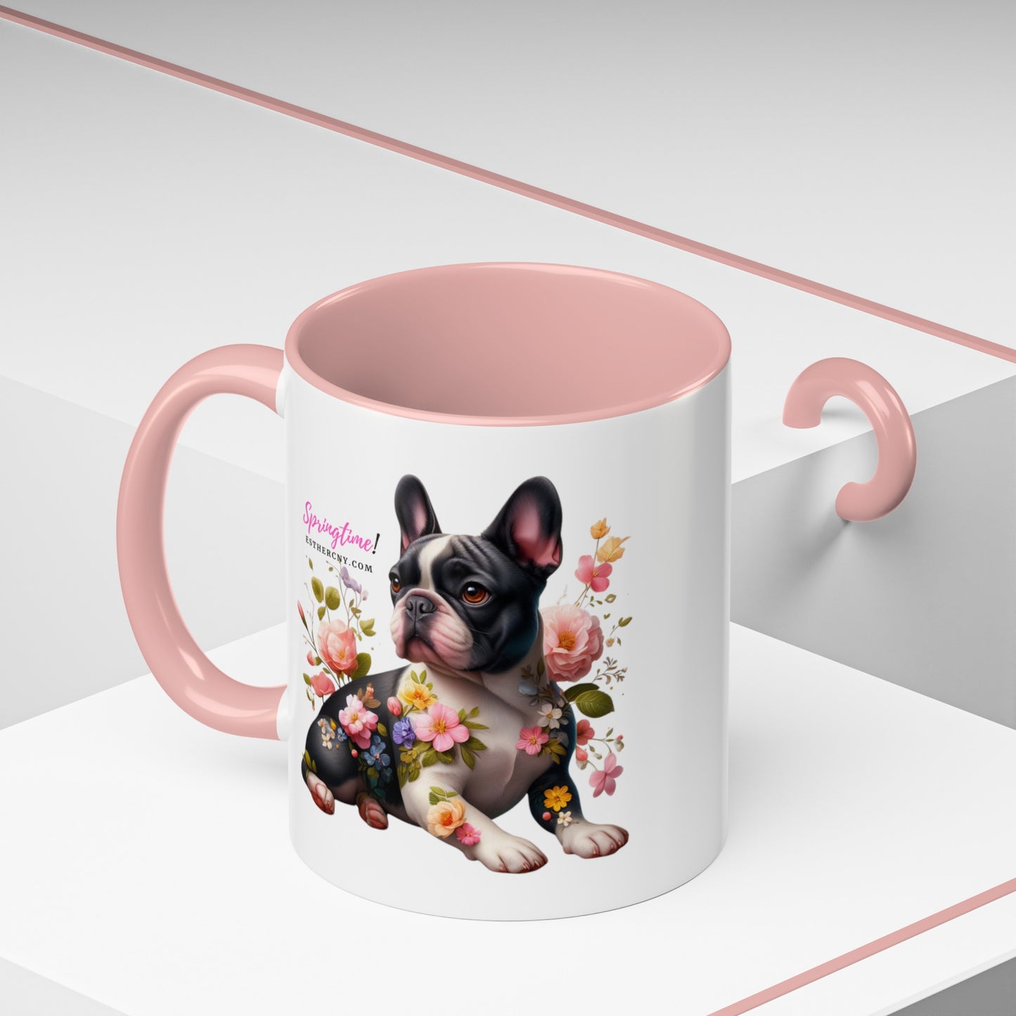 Springtime black & white French Bulldog Accent Coffee Mug, 11oz
