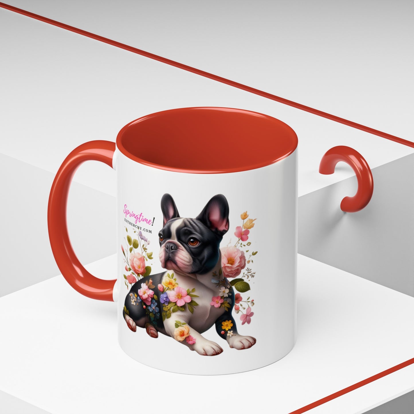 Springtime black & white French Bulldog Accent Coffee Mug, 11oz