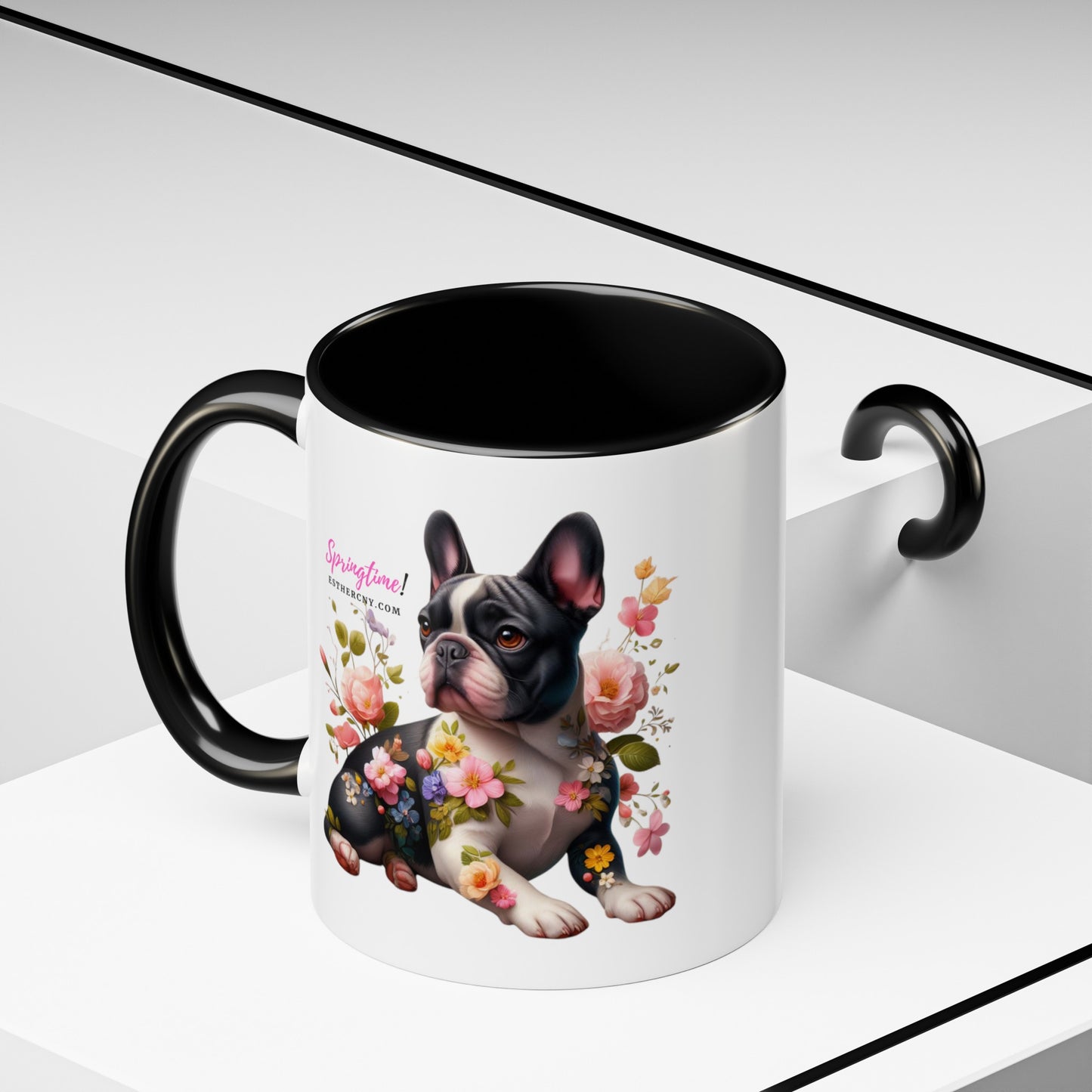 Springtime black & white French Bulldog Accent Coffee Mug, 11oz
