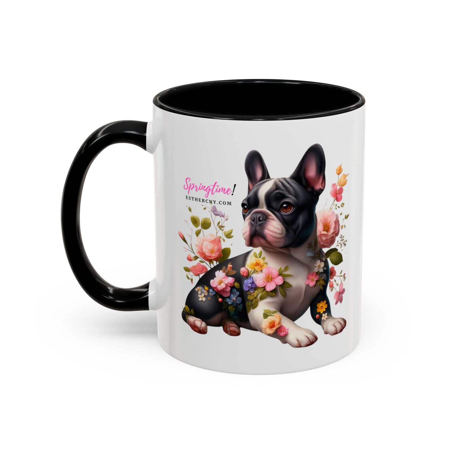 Springtime black & white French Bulldog Accent Coffee Mug, 11oz