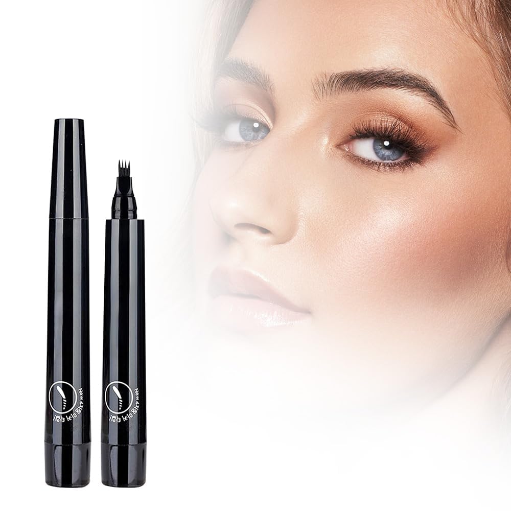 Magic Eyebrow Pencil, 2024 New 3D Waterproof Microblading Eyebrow Pencil Contouring Pen, 4 Tipped Precise Brow Pen, Fine Stroke Microblading Eyebrow Pencil Natural (A - Dark Brown)
