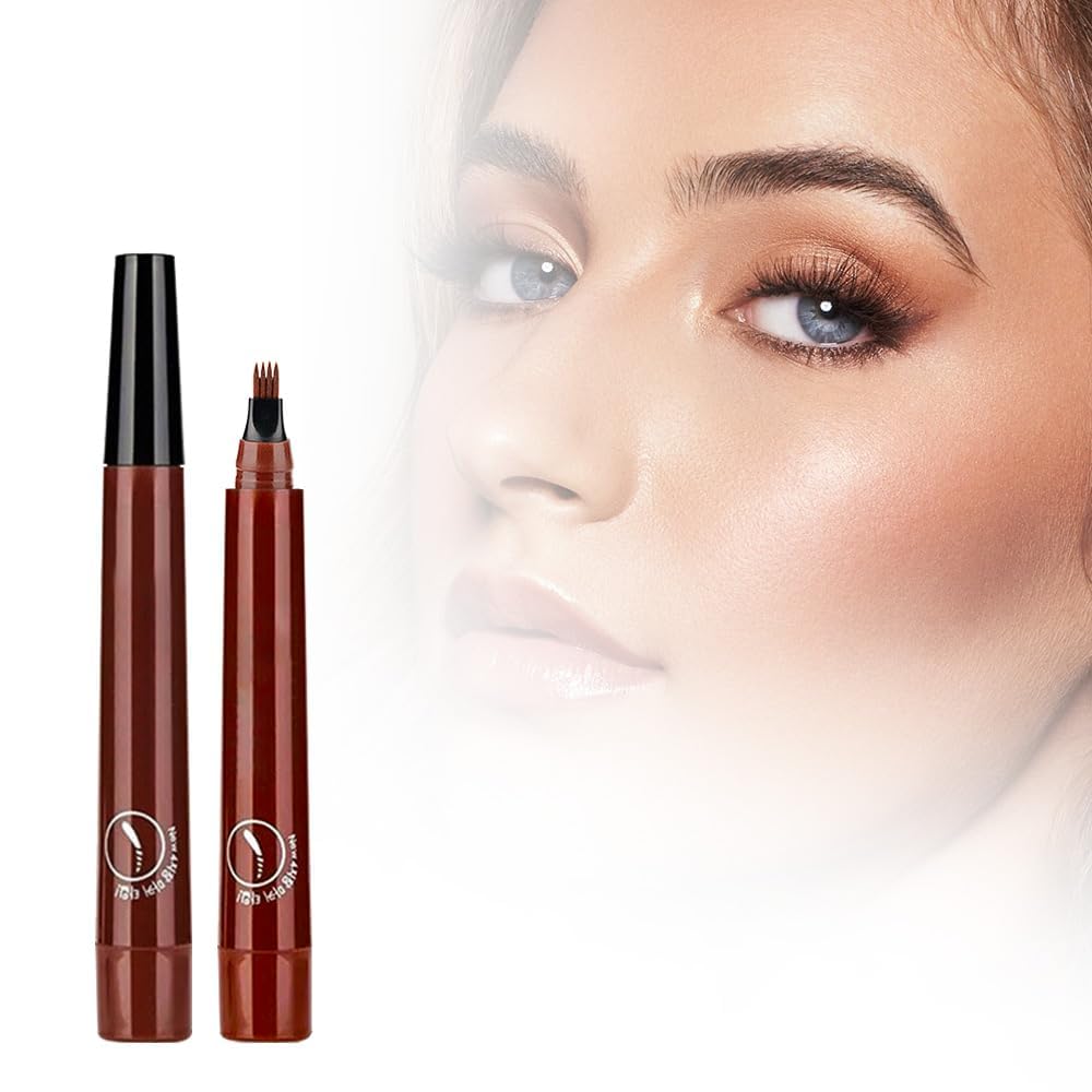 Magic Eyebrow Pencil, 2024 New 3D Waterproof Microblading Eyebrow Pencil Contouring Pen, 4 Tipped Precise Brow Pen, Fine Stroke Microblading Eyebrow Pencil Natural (A - Dark Brown)