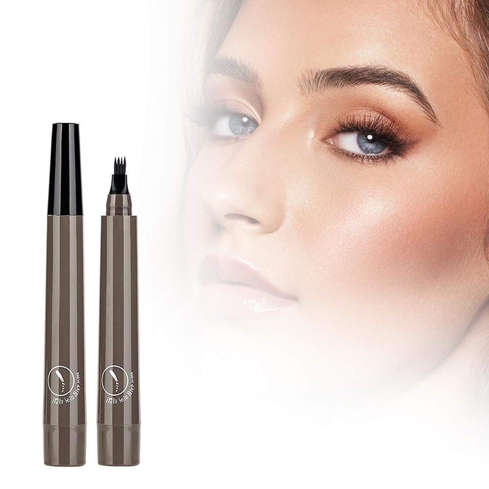 Magic Eyebrow Pencil, 2024 New 3D Waterproof Microblading Eyebrow Pencil Contouring Pen, 4 Tipped Precise Brow Pen, Fine Stroke Microblading Eyebrow Pencil Natural (A - Dark Brown)