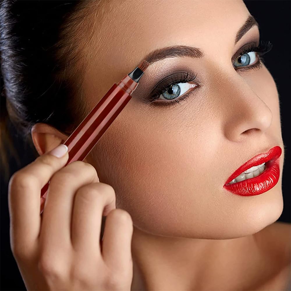 Magic Eyebrow Pencil, 2024 New 3D Waterproof Microblading Eyebrow Pencil Contouring Pen, 4 Tipped Precise Brow Pen, Fine Stroke Microblading Eyebrow Pencil Natural (A - Dark Brown)