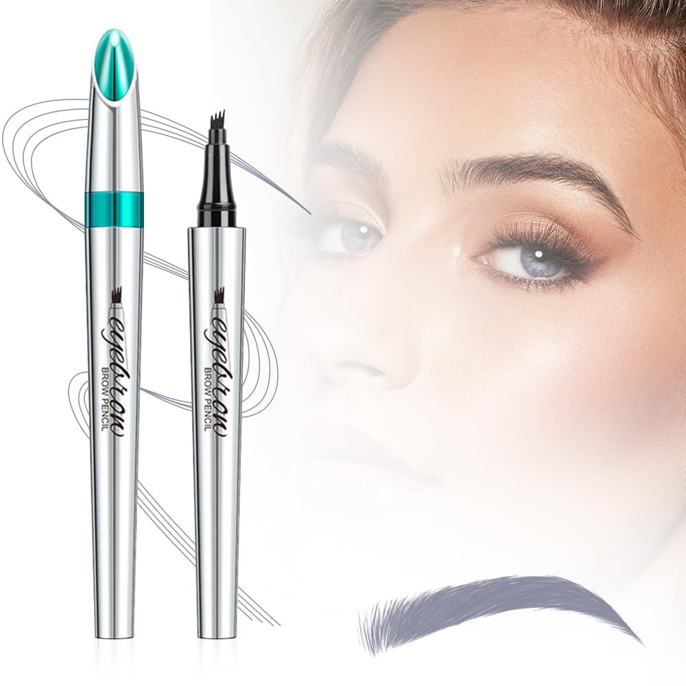 Magic Eyebrow Pencil, 2024 New 3D Waterproof Microblading Eyebrow Pencil Contouring Pen, 4 Tipped Precise Brow Pen, Fine Stroke Microblading Eyebrow Pencil Natural (A - Dark Brown)
