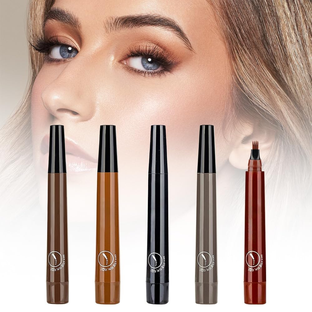 Magic Eyebrow Pencil, 2024 New 3D Waterproof Microblading Eyebrow Pencil Contouring Pen, 4 Tipped Precise Brow Pen, Fine Stroke Microblading Eyebrow Pencil Natural (A - Dark Brown)