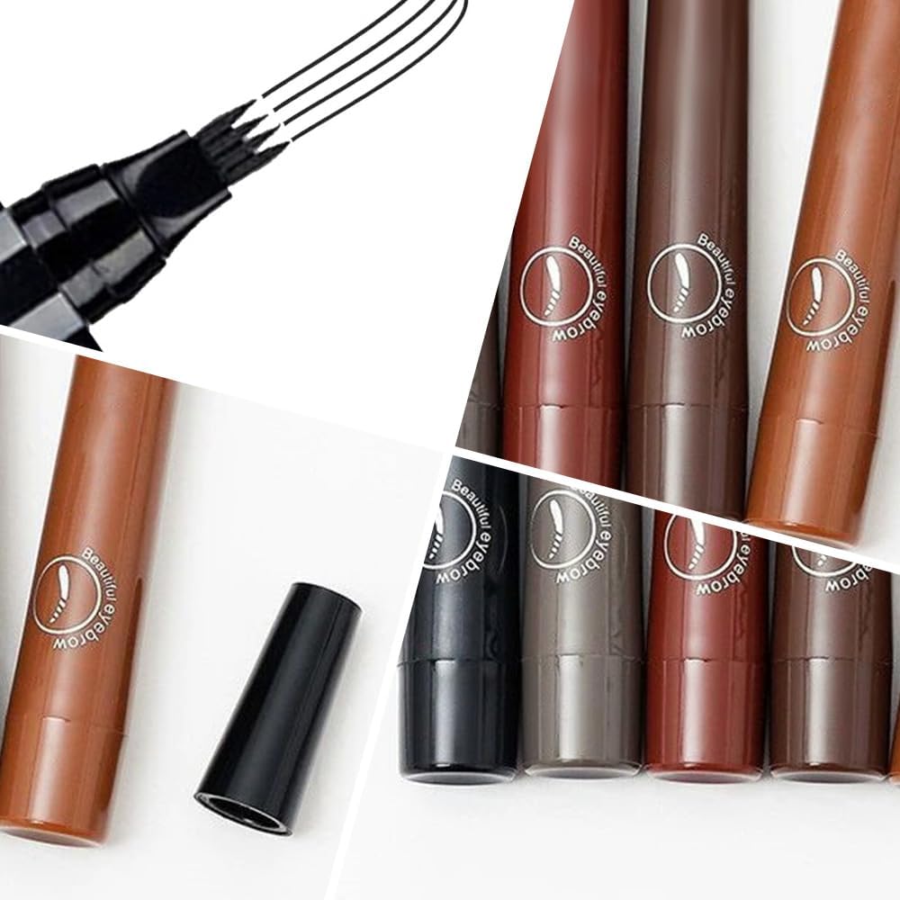 Magic Eyebrow Pencil, 2024 New 3D Waterproof Microblading Eyebrow Pencil Contouring Pen, 4 Tipped Precise Brow Pen, Fine Stroke Microblading Eyebrow Pencil Natural (A - Dark Brown)