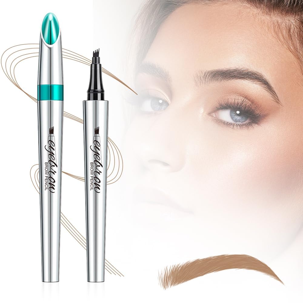 Magic Eyebrow Pencil, 2024 New 3D Waterproof Microblading Eyebrow Pencil Contouring Pen, 4 Tipped Precise Brow Pen, Fine Stroke Microblading Eyebrow Pencil Natural (A - Dark Brown)