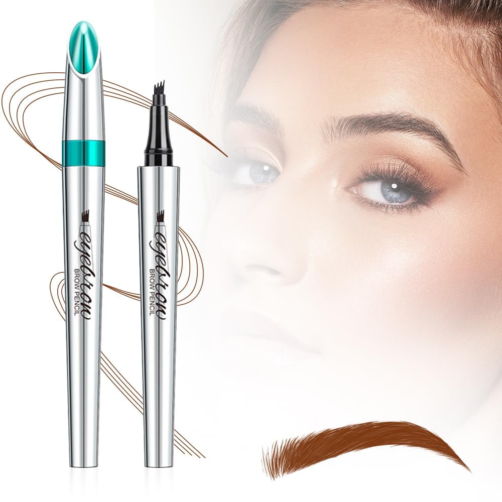 Magic Eyebrow Pencil, 2024 New 3D Waterproof Microblading Eyebrow Pencil Contouring Pen, 4 Tipped Precise Brow Pen, Fine Stroke Microblading Eyebrow Pencil Natural (A - Dark Brown)