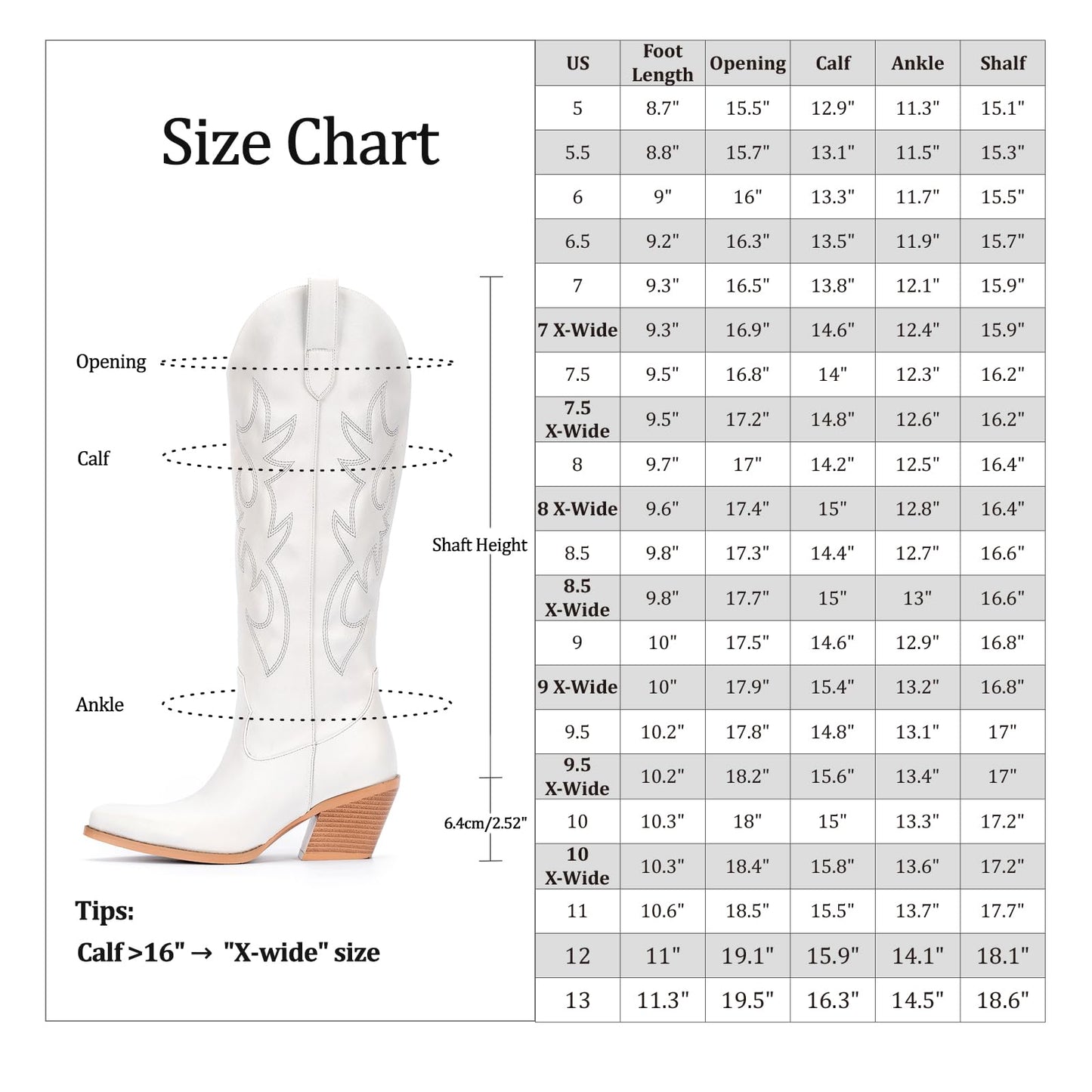 Pasuot White Cowboy Western Boots for Women - Wide Calf Cowgirl Knee High with Side Zip and Embroidered, Pointed Toe Chunky Heel Retro Classic Tall Boot Pull On for Ladies Fall Winter Size 7