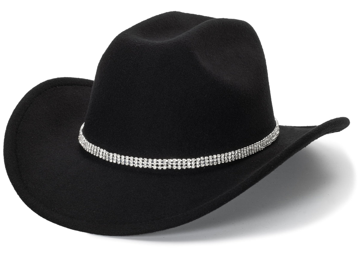 Classic Felt-Western-Cowboy-Cowgirl-Hats for Women-Men Fedora-Jazz-Hat with Belt Black(Lagre)