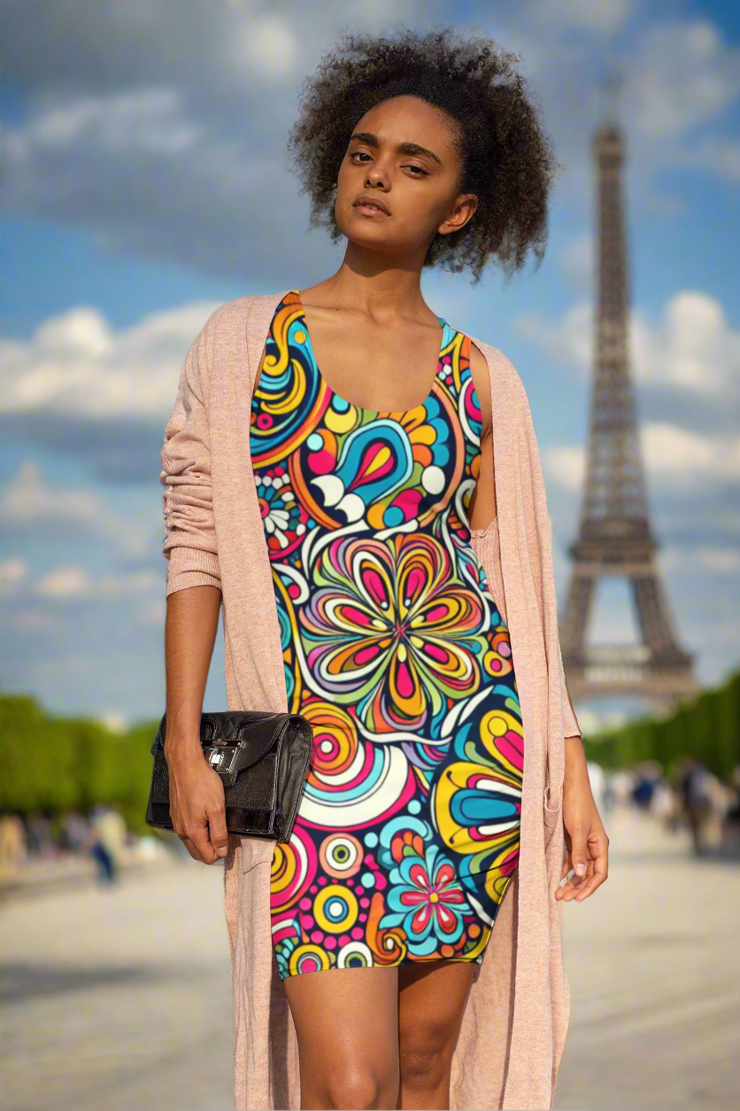 Retro-Psychedelic Women's Cut & Sew Racerback Dress
