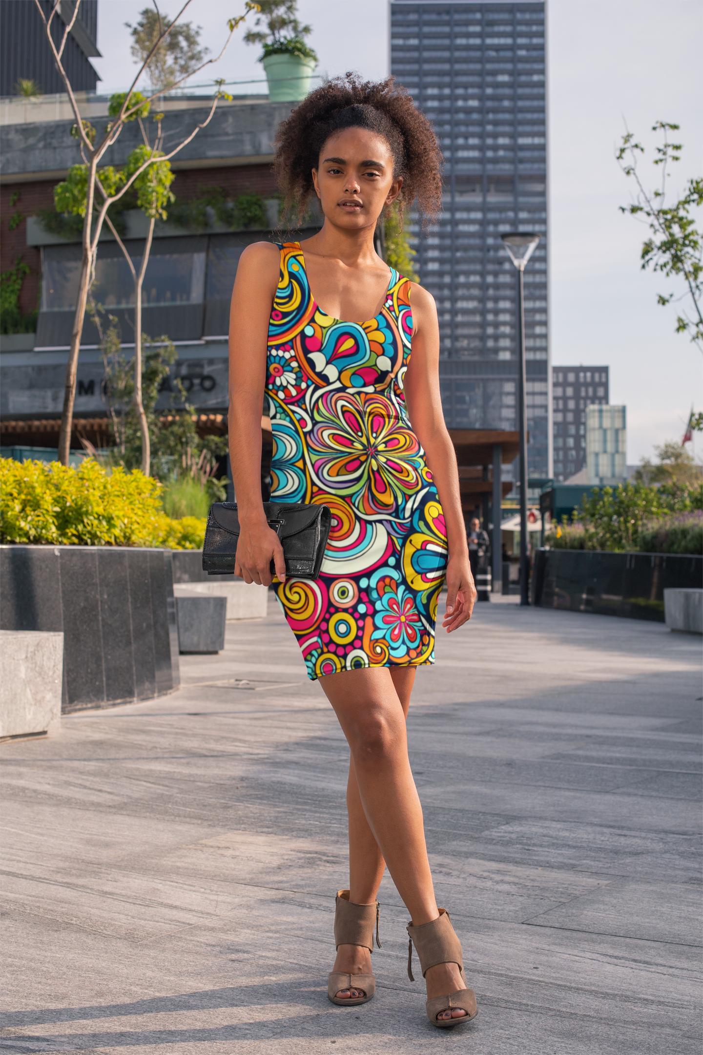 Retro-Psychedelic Women's Cut & Sew Racerback Dress
