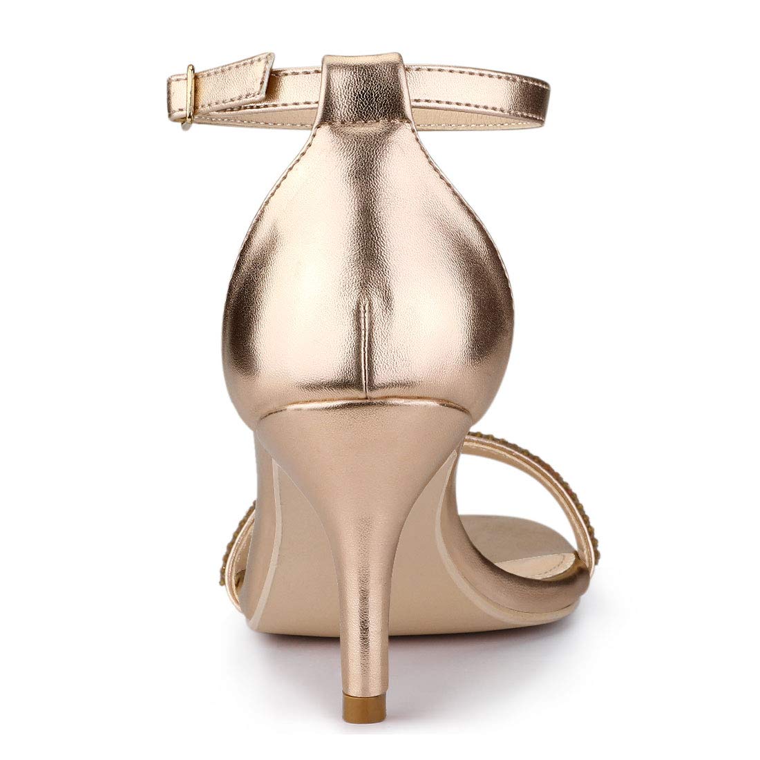 Allegra K Women's Stiletto Heel Rhinestone Ankle Strap Rose Gold Heels Sandals 7 M US
