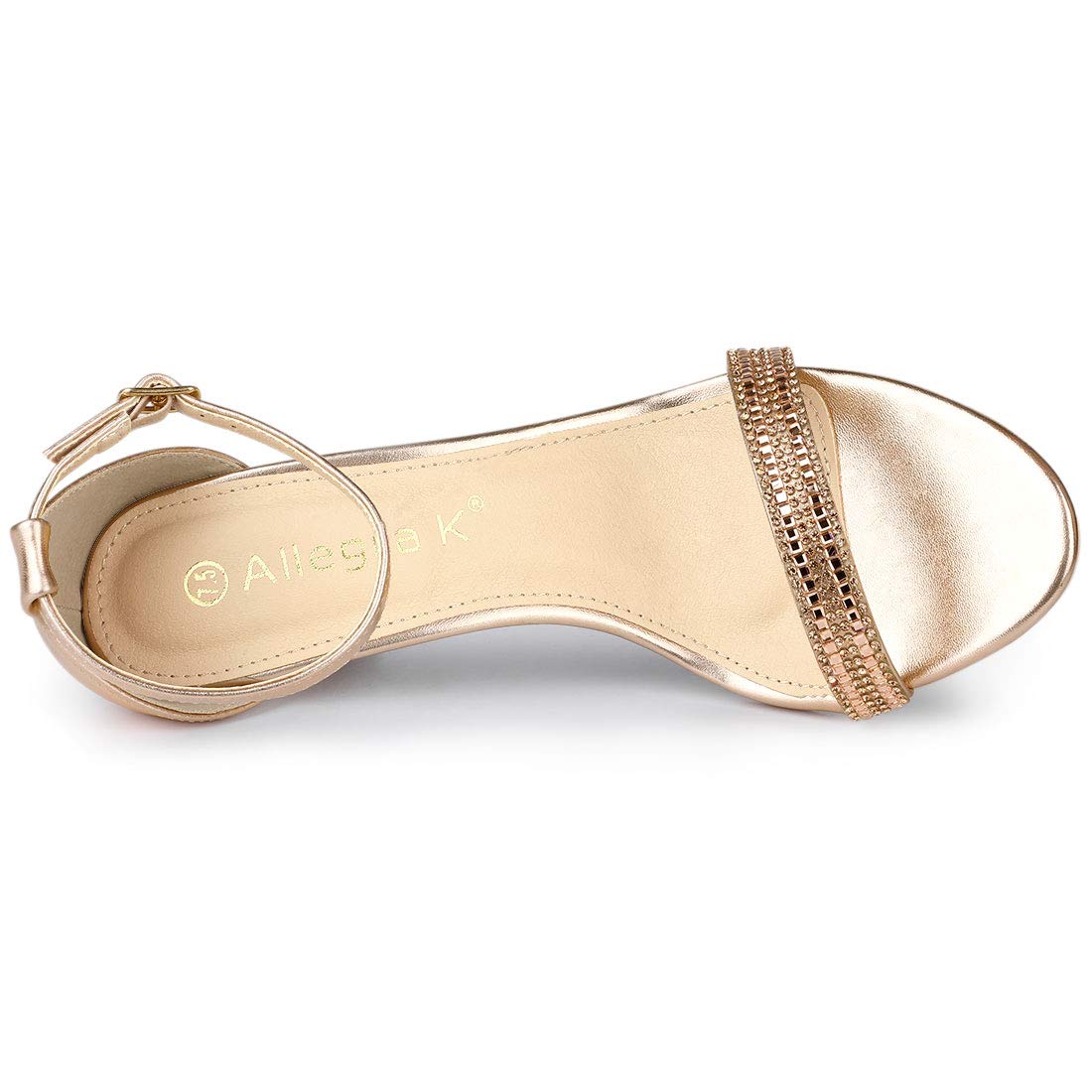 Allegra K Women's Stiletto Heel Rhinestone Ankle Strap Rose Gold Heels Sandals 7 M US