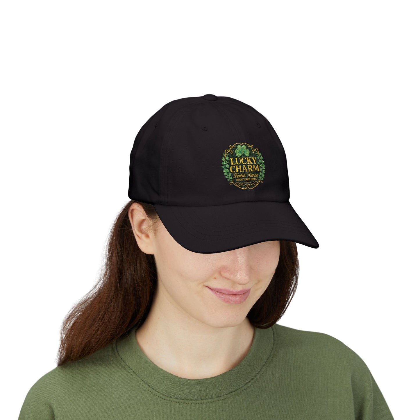 Embroidered 'Luck Charm Feelin' Fierce' Irish Vibes Dad Cap — St. Patrick's Hat