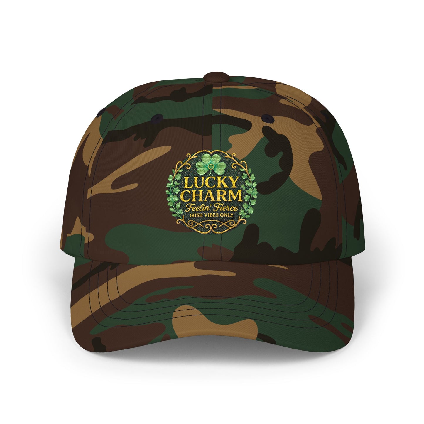 Embroidered 'Luck Charm Feelin' Fierce' Irish Vibes Dad Cap — St. Patrick's Hat