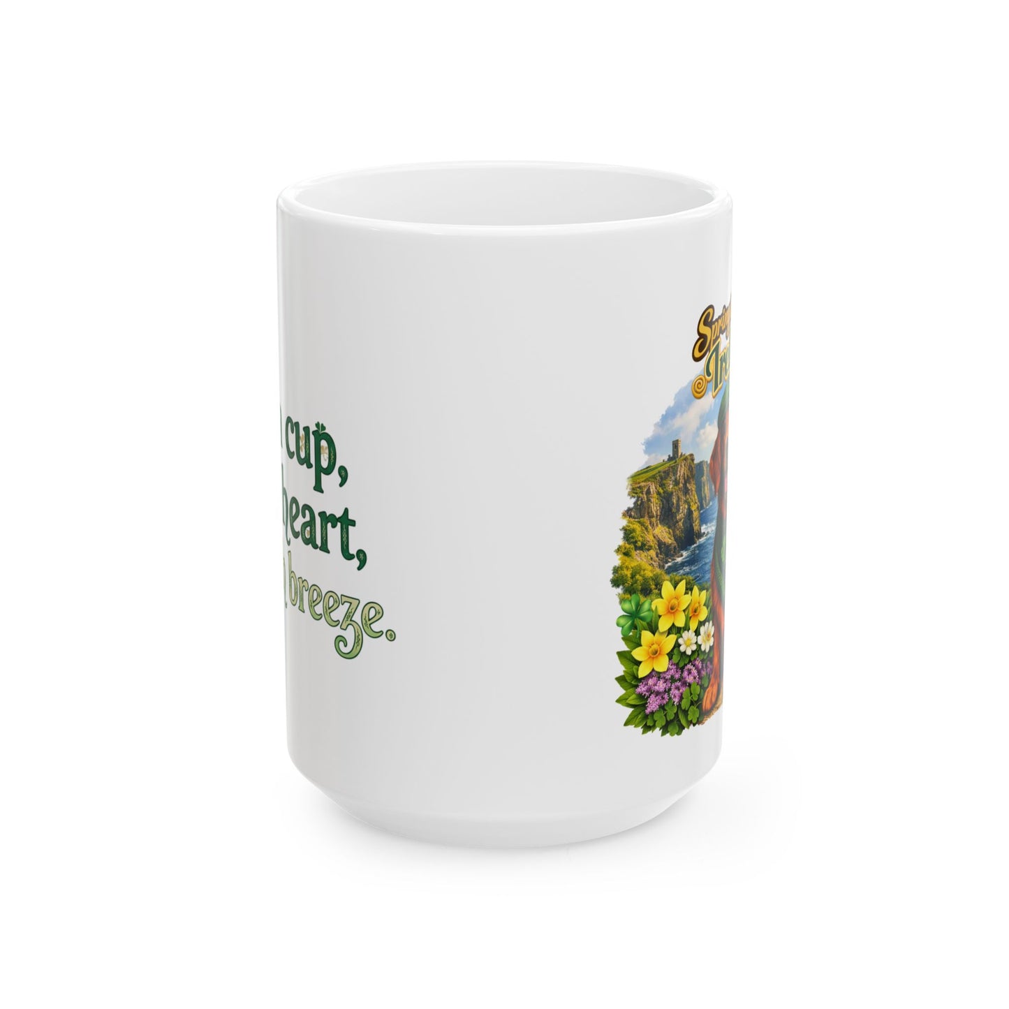 Springtime in Ireland (11oz, 15oz) Mug— Lucky Golden Retriever Shamrock Ceramic Mug
