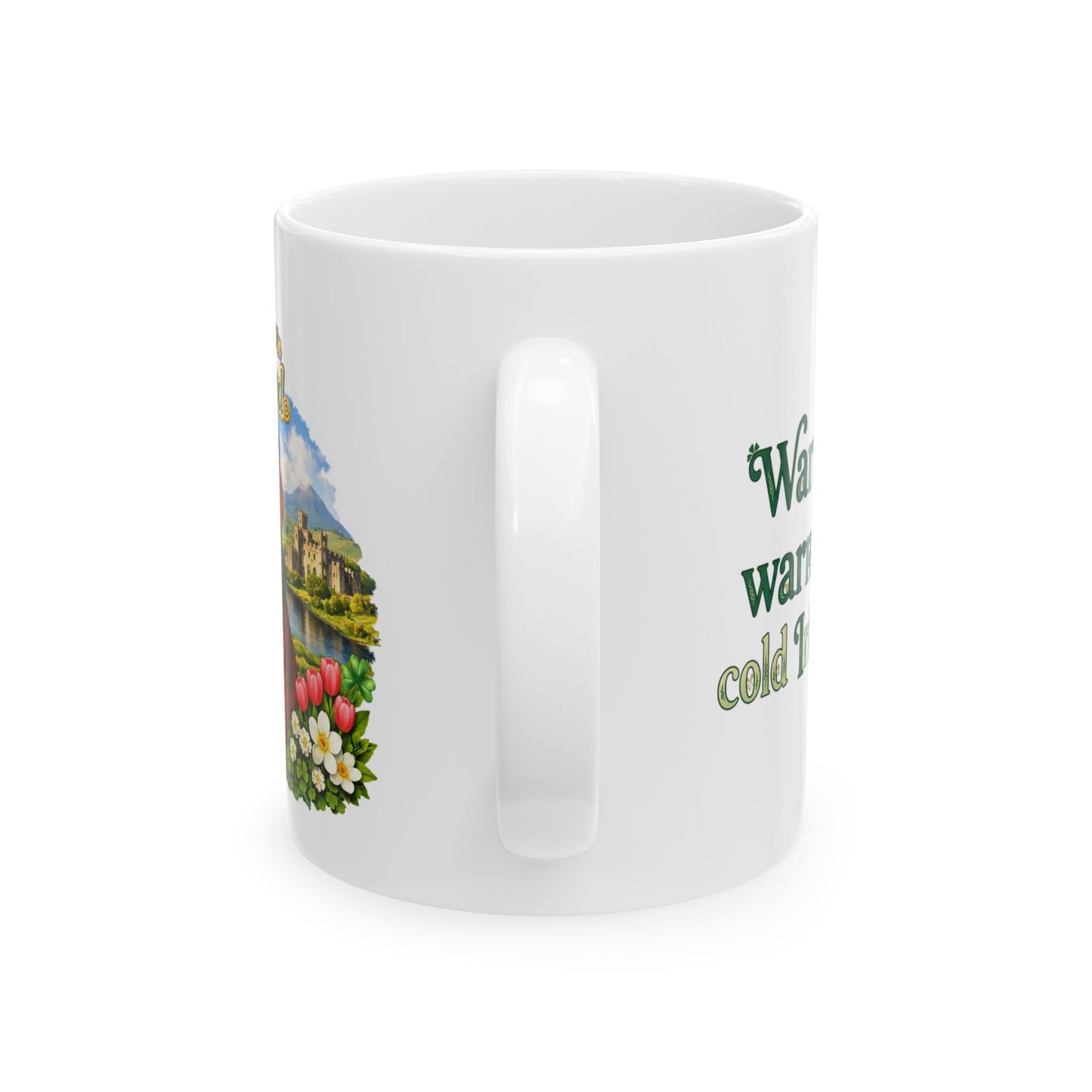 Springtime in Ireland (11oz, 15oz) Mug— Lucky Golden Retriever Shamrock Ceramic Mug