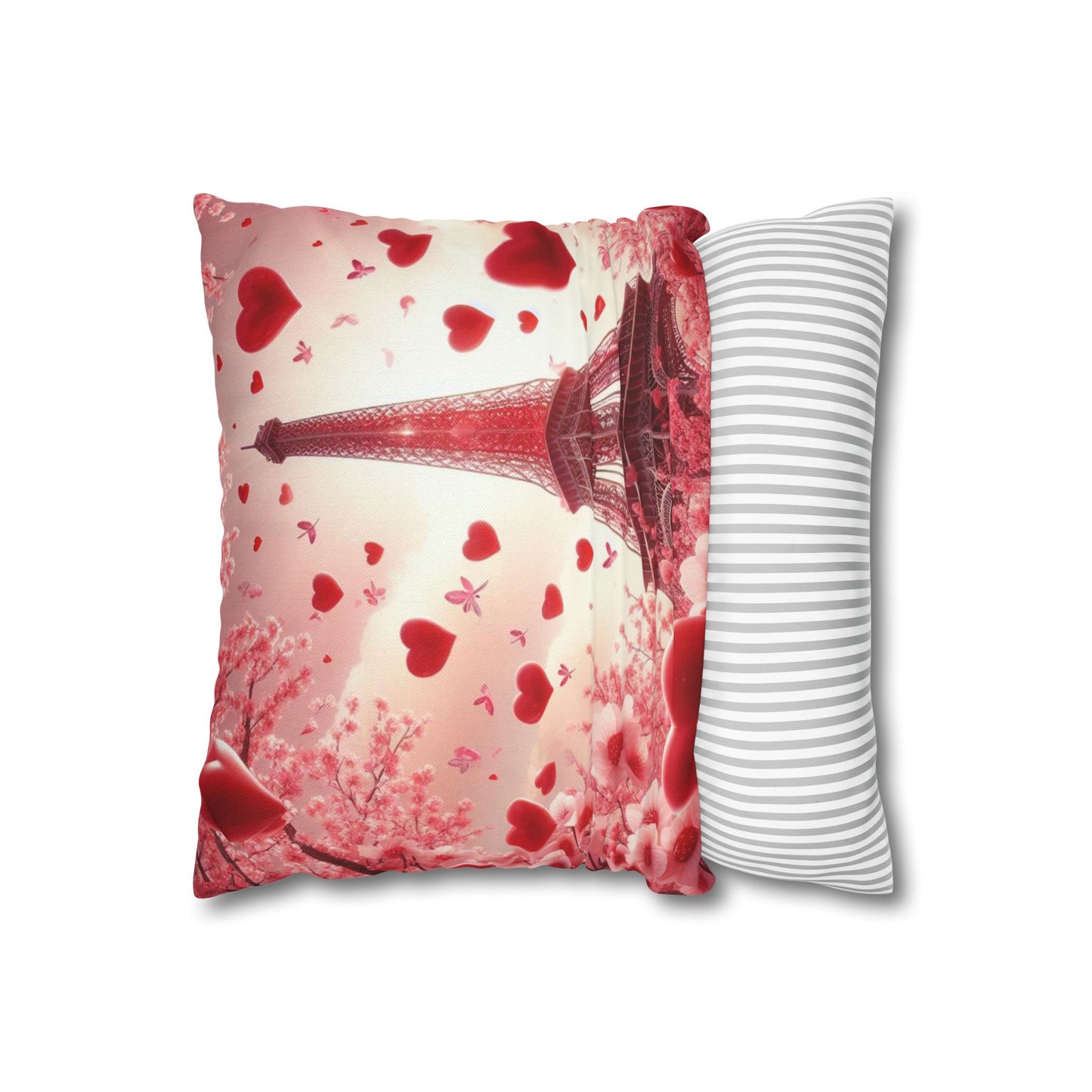 Paris Theme Cherry Blossom Eiffel Tower Spun Polyester Square Pillowcase