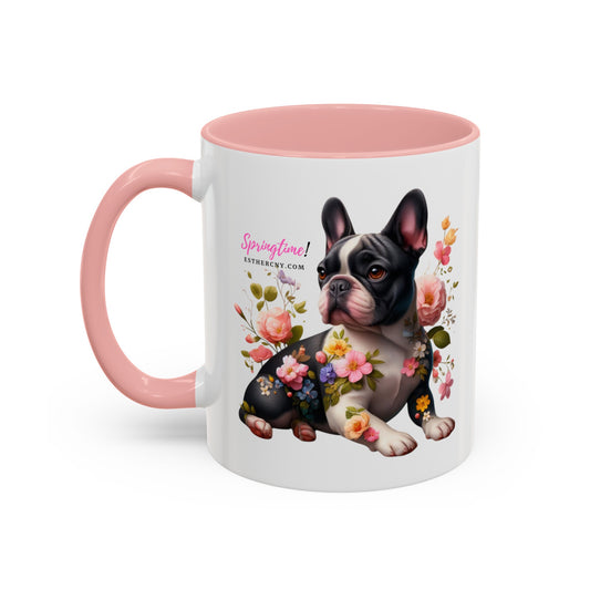 Springtime black & white French Bulldog Accent Coffee Mug, 11oz