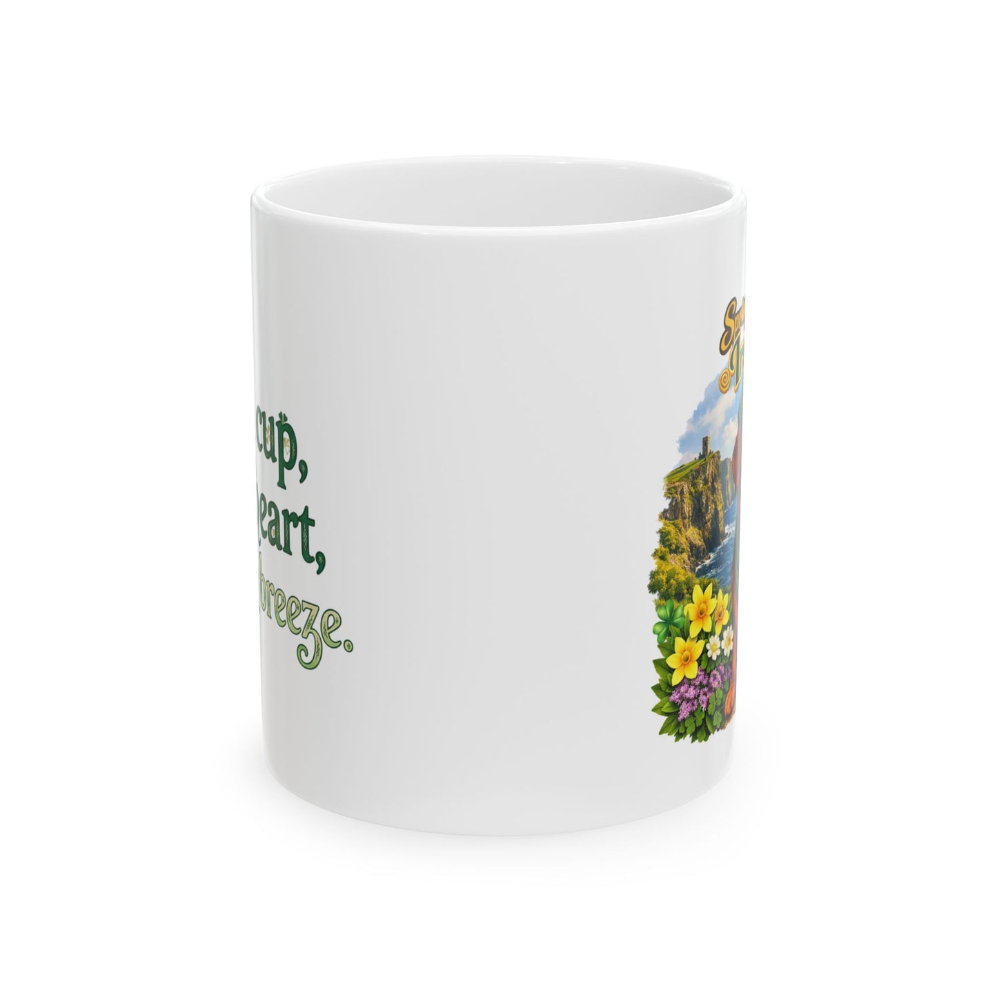 Springtime in Ireland (11oz, 15oz) Mug— Lucky Golden Retriever Shamrock Ceramic Mug