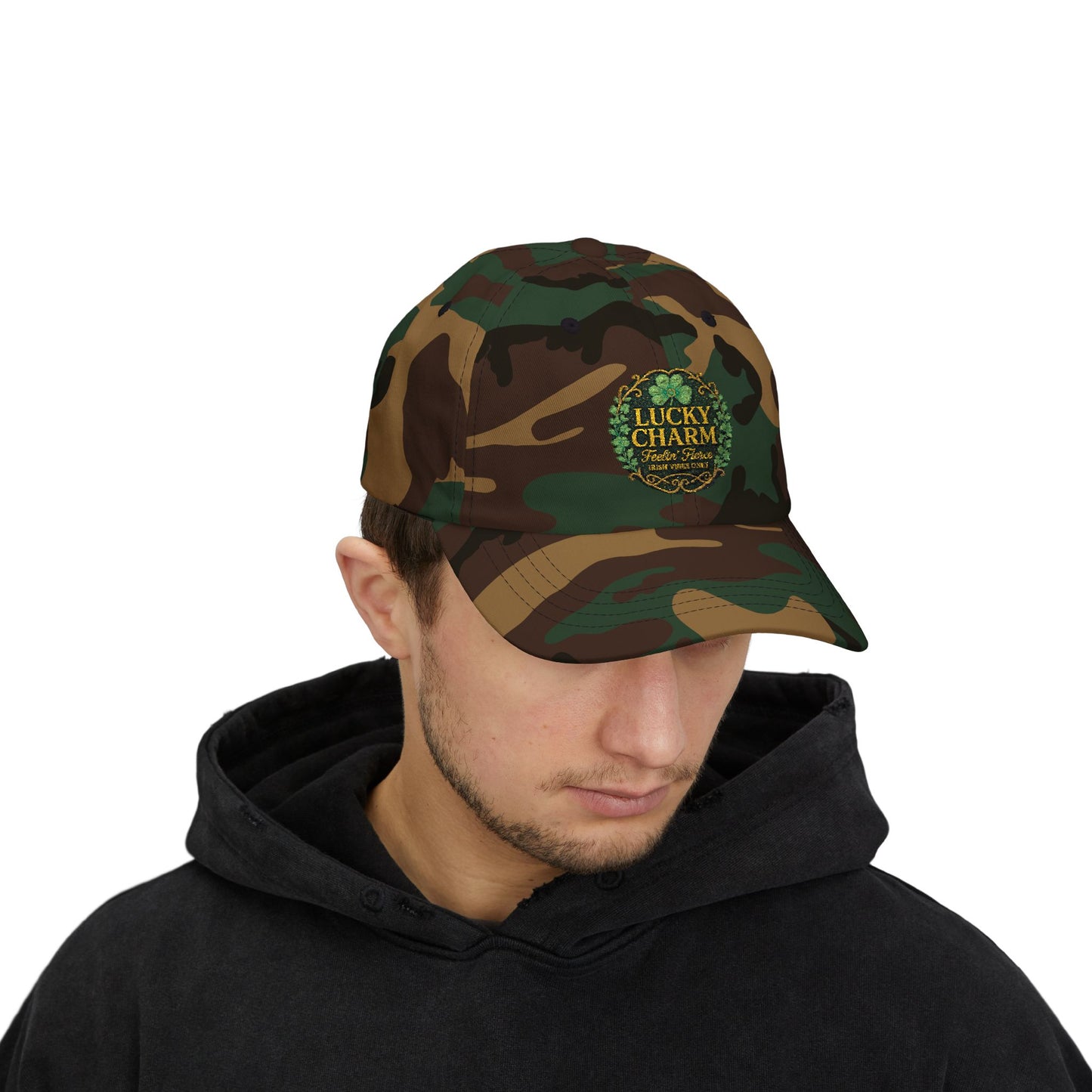 Embroidered 'Luck Charm Feelin' Fierce' Irish Vibes Dad Cap — St. Patrick's Hat