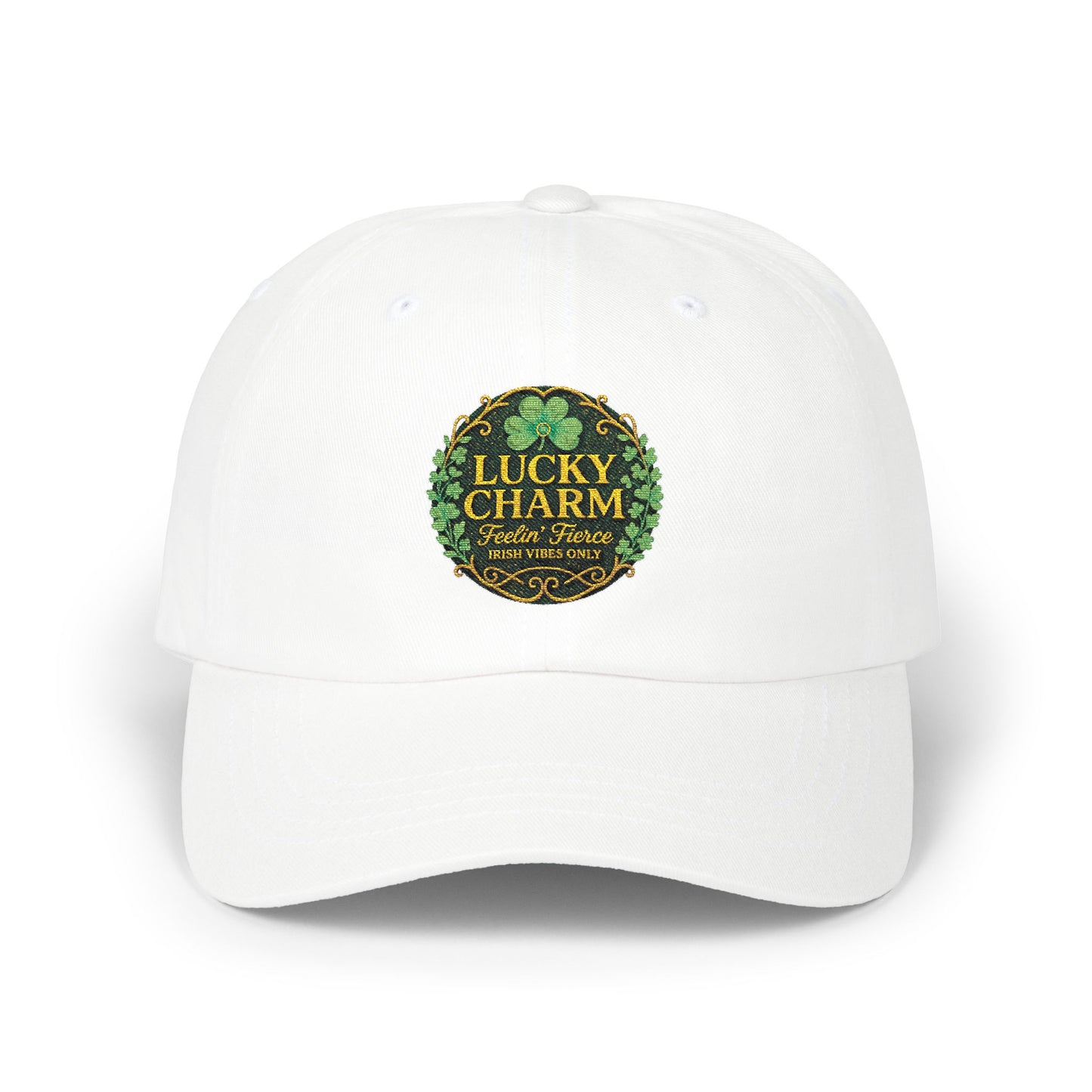 Embroidered 'Luck Charm Feelin' Fierce' Irish Vibes Dad Cap — St. Patrick's Hat