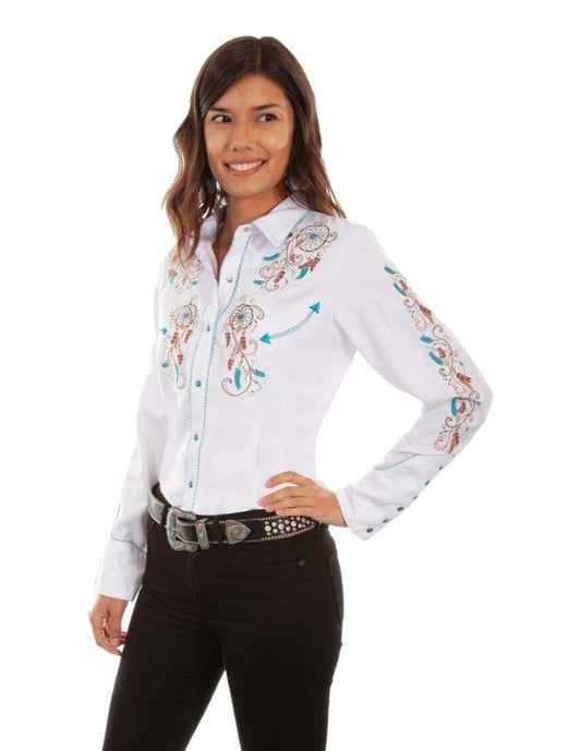 Scully Dream Weaver Embroidered snap Front Western Shirt PL877 WHT **, White, Large