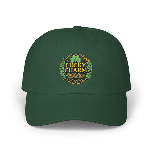Embroidered 'Luck Charm Feelin' Fierce' Irish Vibes Dad Cap — St. Patrick's Hat