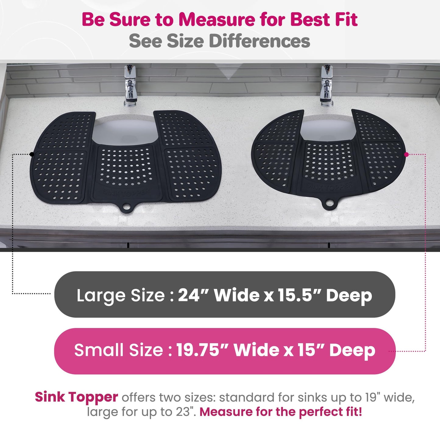 Sink Topper Foldable Sink Cover - Silicone Beauty Makeup Brush Cleaning Mat Hot Tools Organizer - for Extra Space & Storage Saver - Bathroom Must Have - Standard, Black