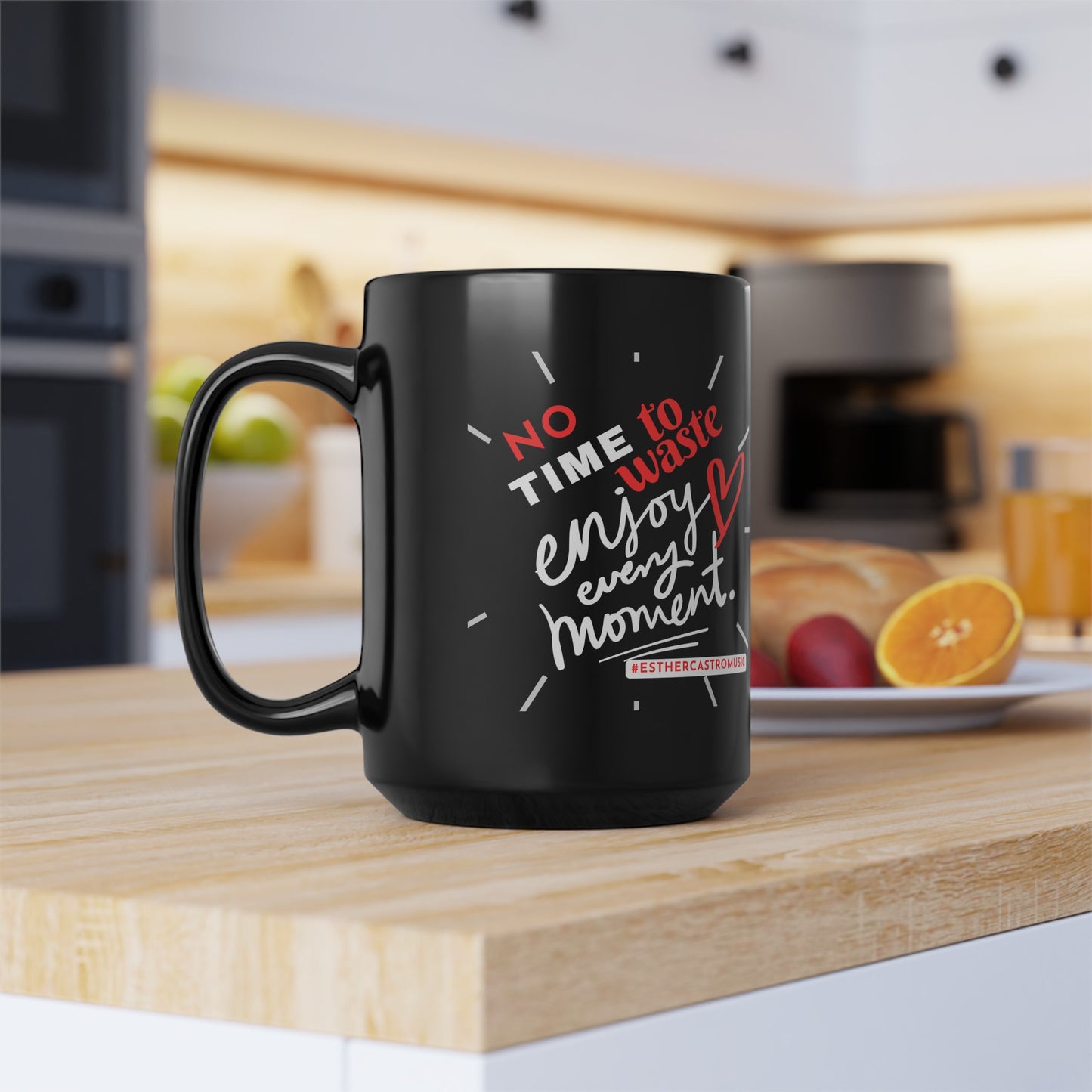 No Time To Waste Black Mug, 15oz